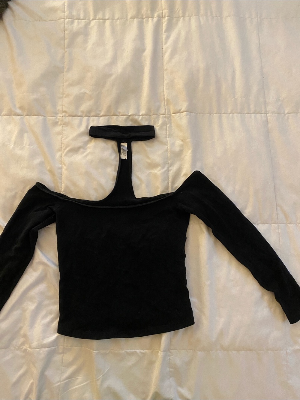 American Apparel Black Off-Shoulder Crop Top with Choker Strap